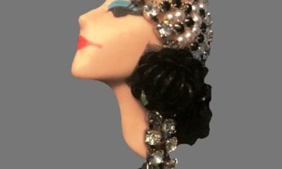 Elvira & Jackie porcelain face vintage brooches