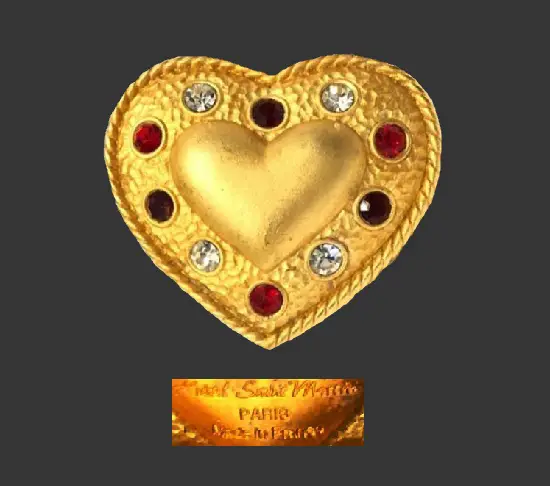 Kristel Saint Martin, Paris. Heart brooch pendant. Gold plated metal, Swarovski crystals. 4.5 cm. 1996