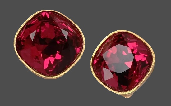 Gold-tone metal and red faceted crystal earrings