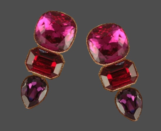 Pink, red and purple faceted crystal earrings