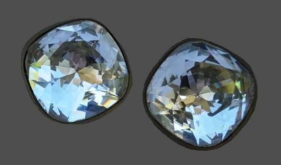 Silver tone faceted crystal earrings