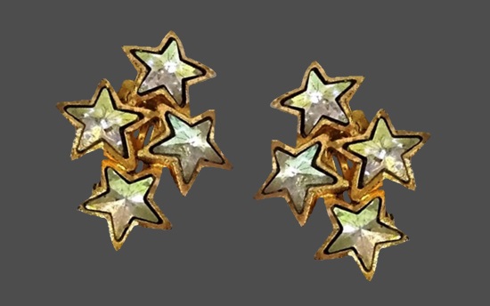 Star cluster design gold tone clip-on earrings. 1985