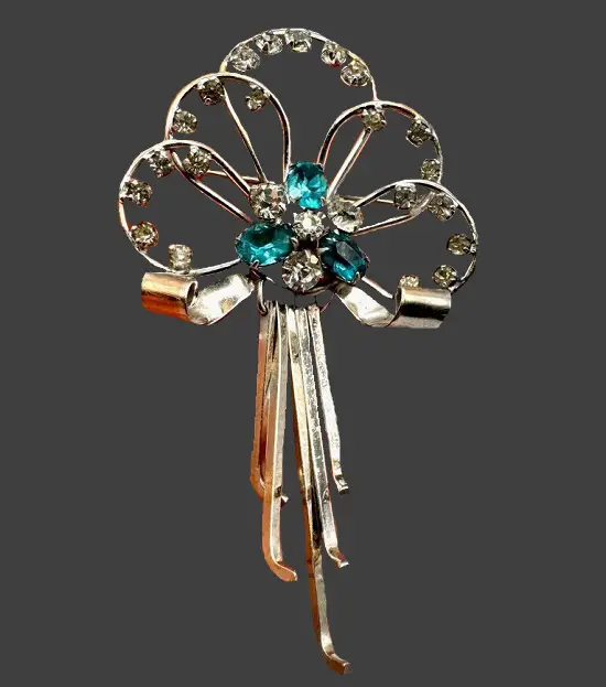 Blue rhinestone 12 K gold filled brooch pendant. 1960s