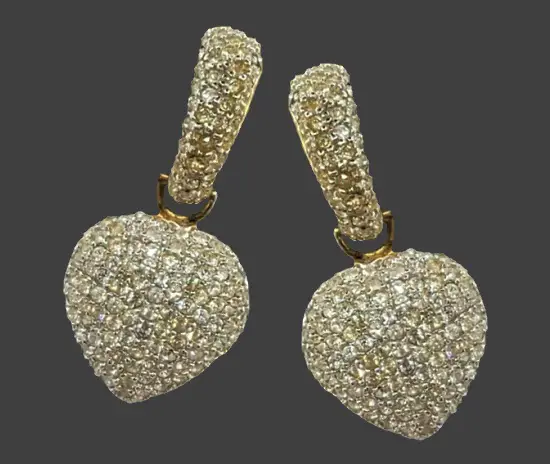 Dangle heart rhinestone sterling silver earrings