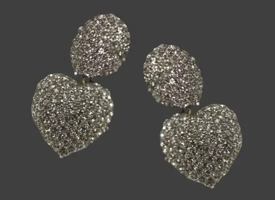 Dangle heart rhinestone sterling silver earrings