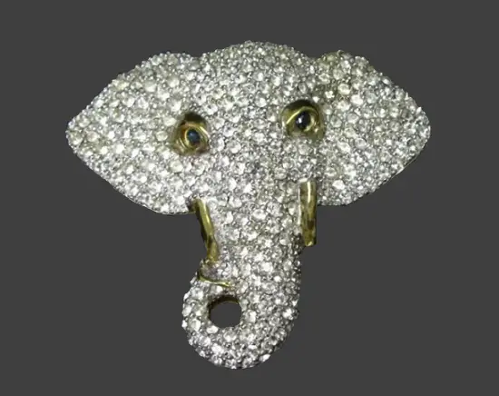 Elephant head sterling silver rhinestone brooch