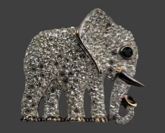 Elephant sterling silver rhinestone brooch
