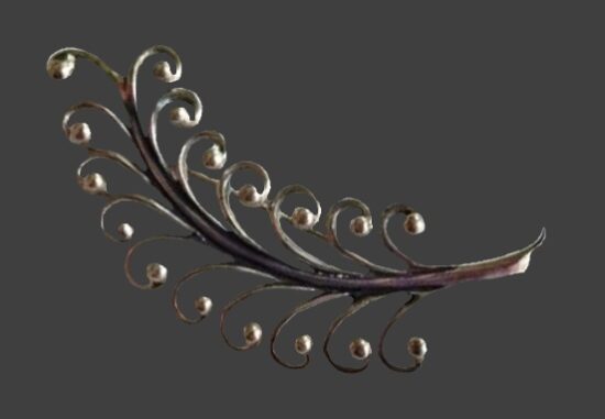 Filigree feather design sterling silver brooch pin