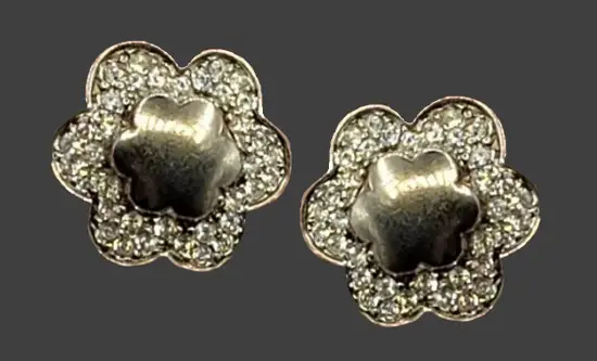 Flower sterling silver vermeil gold clip earrings