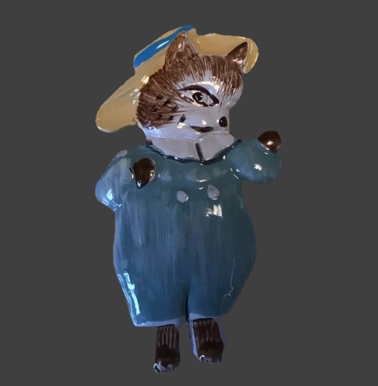 Hand-painted enameled Peter Rabbit Collection Tom Kitten Pin. 1976. Signed JHB vintage costume jewelry and buttons (1969-2014)