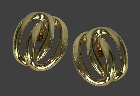 Interlocking oval circles gold tone shoe clips. SG D'OR Vintage Jeweled Shoe clips