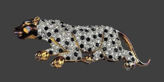 Jaguar gold tone rhinestone sterling silver brooch