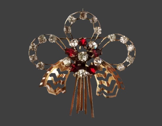 Star bow floral design rhinestone gold filled brooch pin