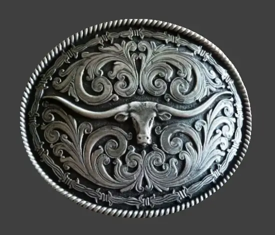 Longhorn Bull ornate etched gun metal buckle