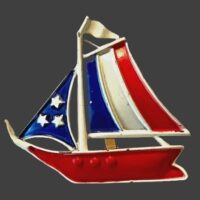 Patriotic US flag white red and blue enamel sailboat brooch