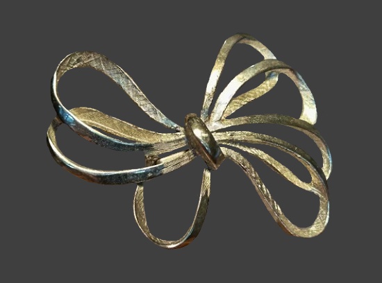 Ribbon bow silver tone brooch